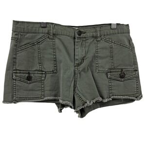 Mudd Olive Green Frayed Hem Micro Cargo‎ Shorts Utility Pockets Womens Sz 10/11